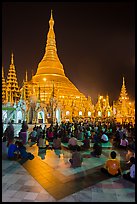 Golden dome seen from the Victory Ground at night, Shwedagon Pagoda. Yangon, Myanmar ( color)