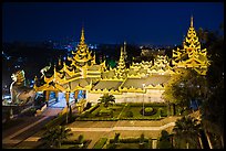 South stairwaygate from above at night, Shwedagon Pagoda. Yangon, Myanmar ( color)