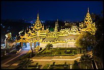 South stairwaygate from above at night, Shwedagon Pagoda. Yangon, Myanmar