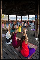 Women exercising in pavillion on Kandawgyi lake. Yangon, Myanmar ( color)