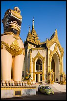 Western Stairway entrance guarded by chinthes. Yangon, Myanmar ( color)