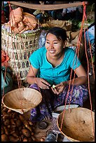 Vendor and scale, Nyaung U market. Bagan, Myanmar ( color)