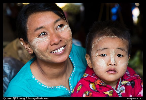 Woman and infant. Bagan, Myanmar (color)