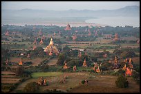 Aerial view of temples, cultivated lands, and Ayeyarwaddy River. Bagan, Myanmar ( color)