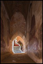 Corridor with frescoes and buddha statue, Sulamani temple. Bagan, Myanmar