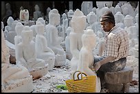 Worshop producing buddha statues on Marble street. Mandalay, Myanmar ( color)