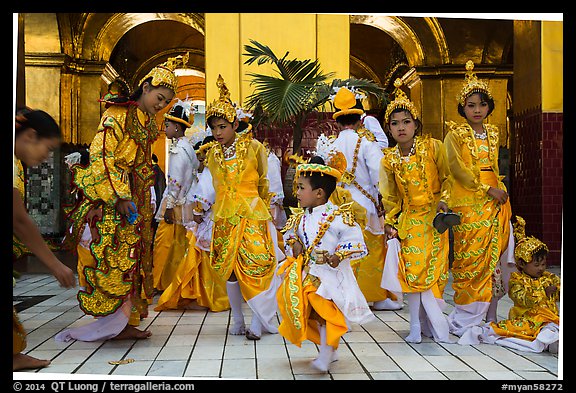 Children during Shinbyu ceremony, Mahamuni Pagoda. Mandalay, Myanmar (color)