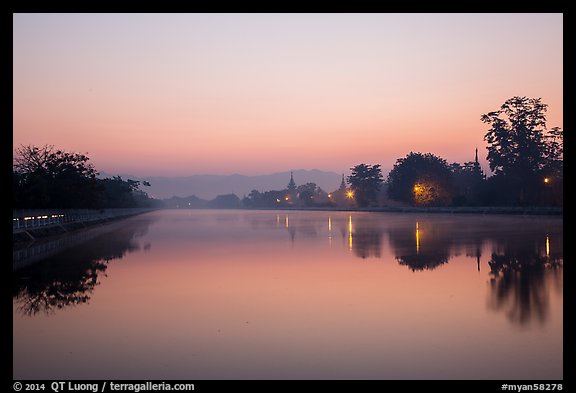 Moat and Mandalay Fort at dawn. Mandalay, Myanmar (color)