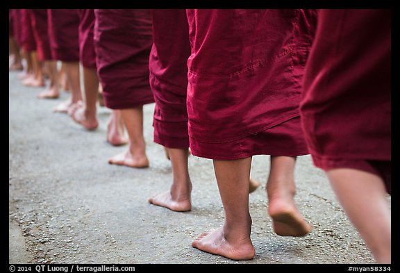 Bare feat of monks, Mahagandayon Monastery. Amarapura, Myanmar (color)
