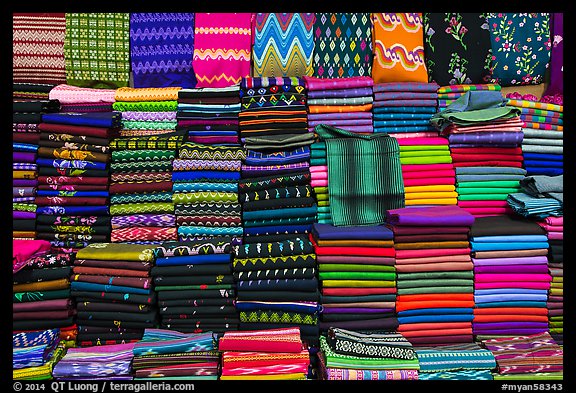 Colorful fabrics. Amarapura, Myanmar (color)