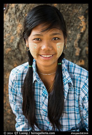 Young woman with sweet smile, Ava. Myanmar (color)
