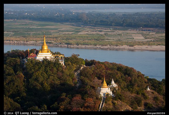 Ayeyarwady River and pagodas from Sagaing Hill. Myanmar (color)