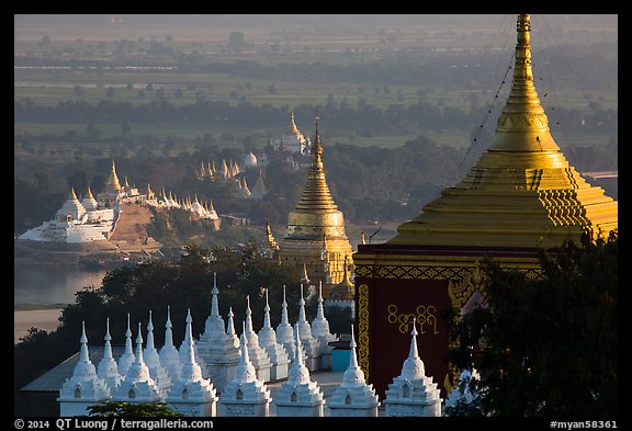 Stupas and Ayeyarwady river seen from Sagaing Hill. Myanmar (color)