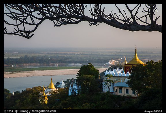 Ayeyarwady river and pagodas seen from Sagaing Hill. Myanmar (color)