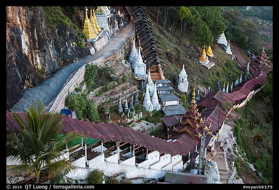 Hillside with covered stairway. Pindaya, Myanmar (color)