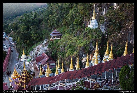 Covered stairway to the caves. Pindaya, Myanmar (color)