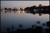 Illuminated pagoda reflected in Pone Tanoke Lake. Pindaya, Myanmar ( color)