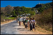 Women walking on road. Shan state, Myanmar ( color)