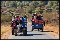 Tractors loaded with passengers. Shan state, Myanmar ( color)