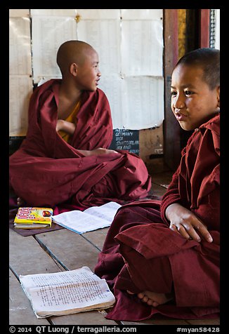 Novices studying, Shweyanpyay Monastery, Nyaung Shwe. Inle Lake, Myanmar (color)