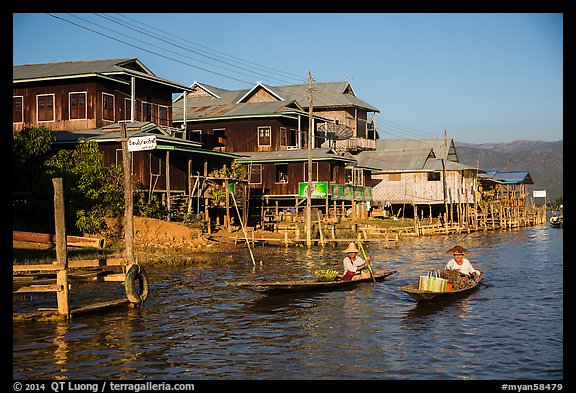 Houses on stilts in Ywama Village. Inle Lake, Myanmar (color)