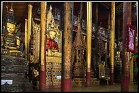 Old wood sculptures inside Nga Phe Kyaung monastery. Inle Lake, Myanmar ( color)