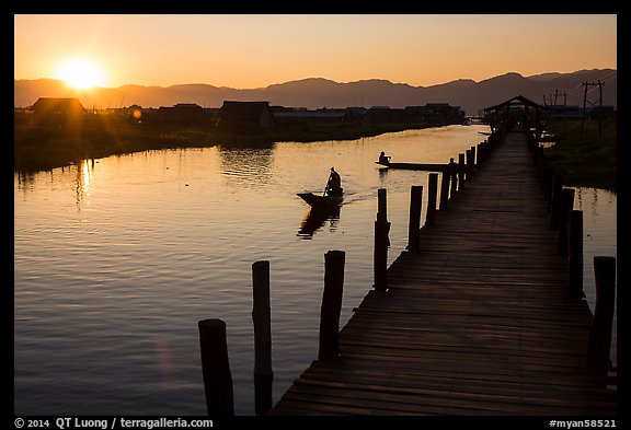 Canal at sunset, Maing Thauk Village. Inle Lake, Myanmar (color)
