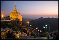 Platforms around the Golden Rock at sunset. Kyaiktiyo, Myanmar ( color)