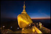 Bridge to the Golden rock with last light on horizon. Kyaiktiyo, Myanmar ( color)