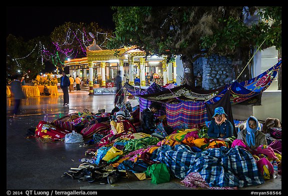 Pilgrims camp on the plaza. Kyaiktiyo, Myanmar (color)