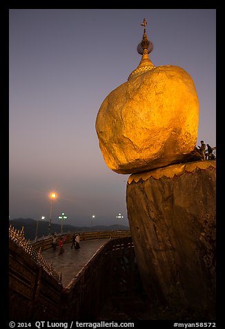 Golden Rock and lower platform at dawn. Kyaiktiyo, Myanmar (color)