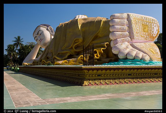 Mya Tha Lyaung Reclining Buddha. Bago, Myanmar (color)
