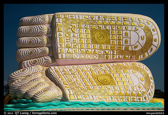 Feet of Mya Tha Lyaung Reclining Buddha. Bago, Myanmar (color)