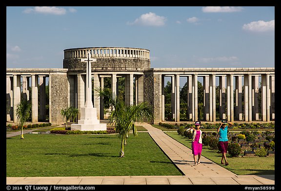 Children visiting Taukkyan War Cemetery. Bago, Myanmar (color)