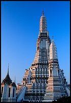 Prang (khmer style tower) of Wat Arun,sunrise. Bangkok, Thailand (color)