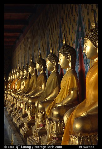 Row of Buddha statues in gallery, Wat Arun. Bangkok, Thailand (color)