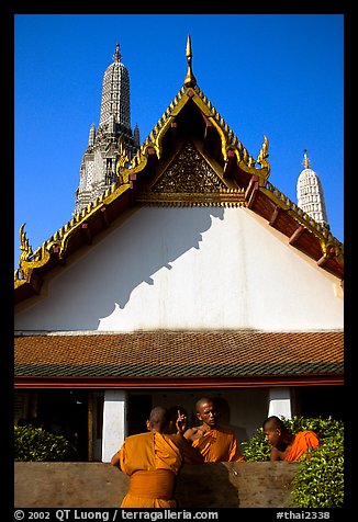 Monks outside Wat Arun. Bangkok, Thailand (color)