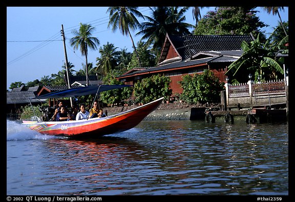 Fast boat along khlong on Thonbury canals. Bangkok, Thailand