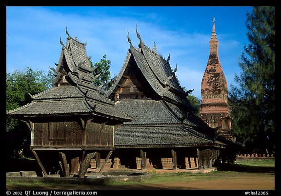 Thai rural temple architecture in northern style. Muang Boran, Thailand (color)