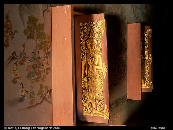 Windows and mural paintings. Muang Boran, Thailand (color)