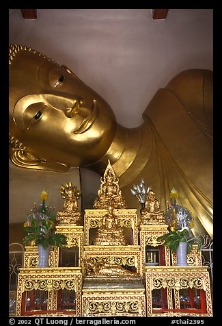 Head of reclining buddha, Phra Pathom Wat. Nakkhon Pathom, Thailand