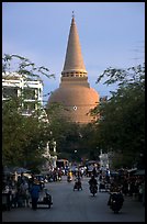 Phra Pathom Chedi  dominating the town skyline. Nakkhon Pathom, Thailand (color)