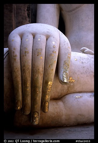 Hand of monumental Buddha image, Wat Si Chum. Sukothai, Thailand (color)