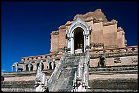 Ruined Wat Chedi Luang with elephants in the pediment. Chiang Mai, Thailand (color)