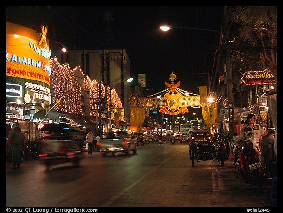 Night Bazaar, a legacy of the original Yunnanese trading caravans. Chiang Mai, Thailand (color)