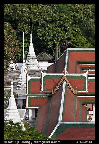 Temple and chedis from above. Bangkok, Thailand (color)