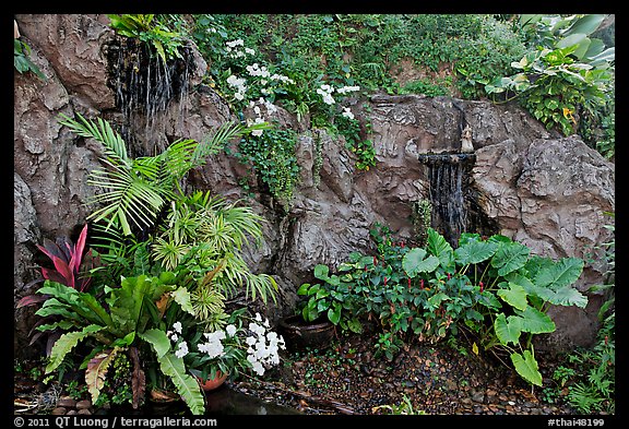 Flowers and cascade, Golden Mount. Bangkok, Thailand