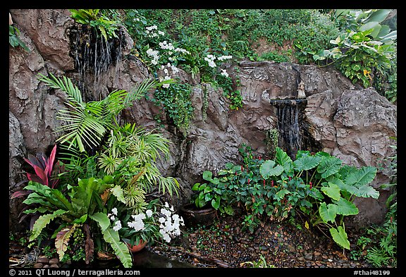 Flowers and cascade, Golden Mount. Bangkok, Thailand