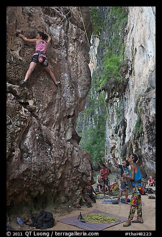 Rock climbers on beach, Ao Railay East. Krabi Province, Thailand (color)