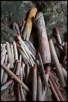 Carved wooden phalluses, Phranang cave, Rai Leh. Krabi Province, Thailand ( color)